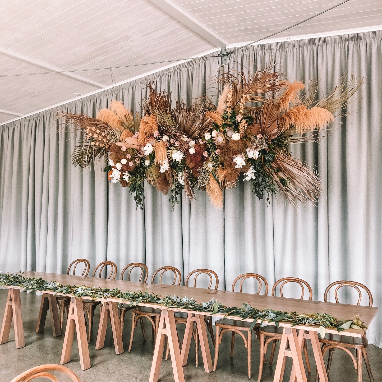 Boho Flower Installation above Wedding Bridal Table | Our Favourite Wedding Vendors | The Paper Gazelle