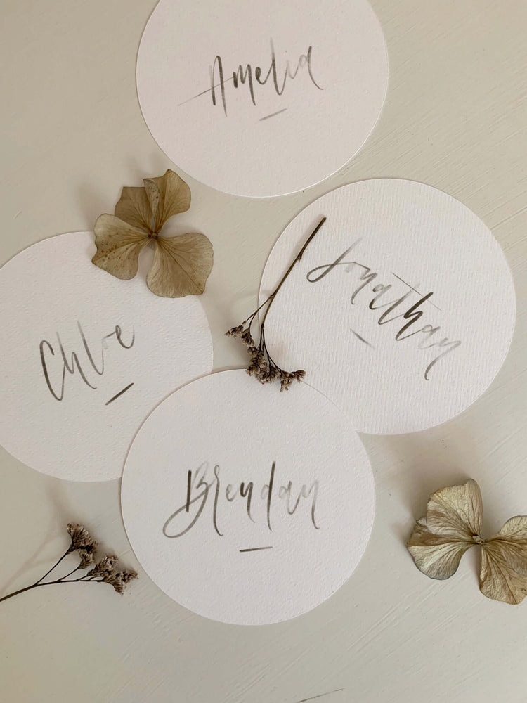
                  
                    Round Calligraphy Place Cards
                  
                
